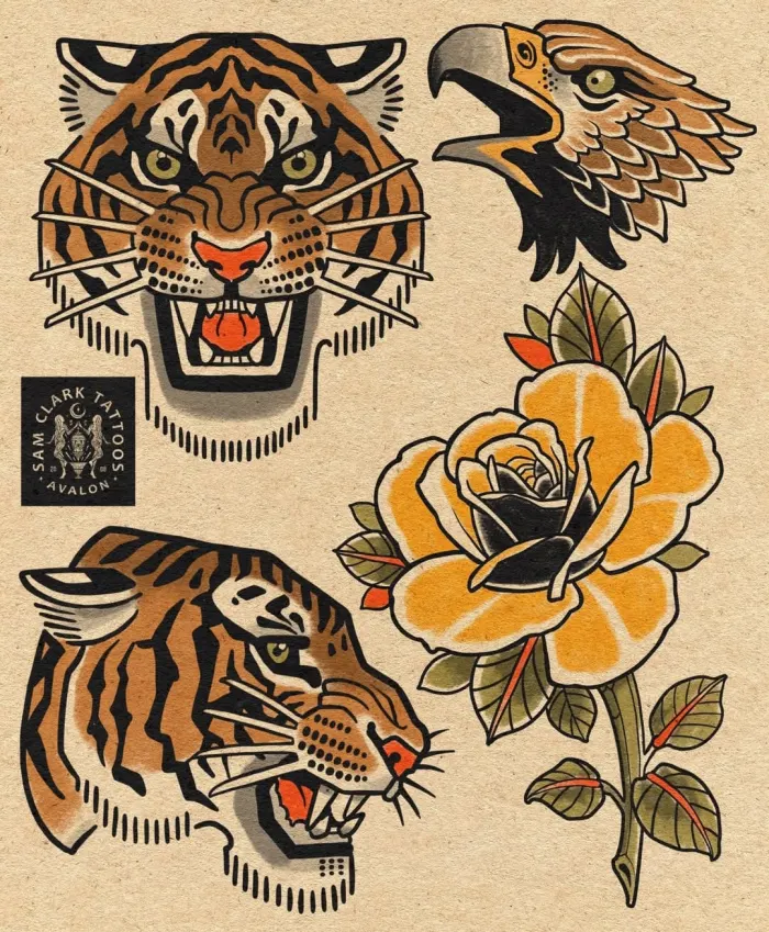A sample tattoo flash sheet with priced designs